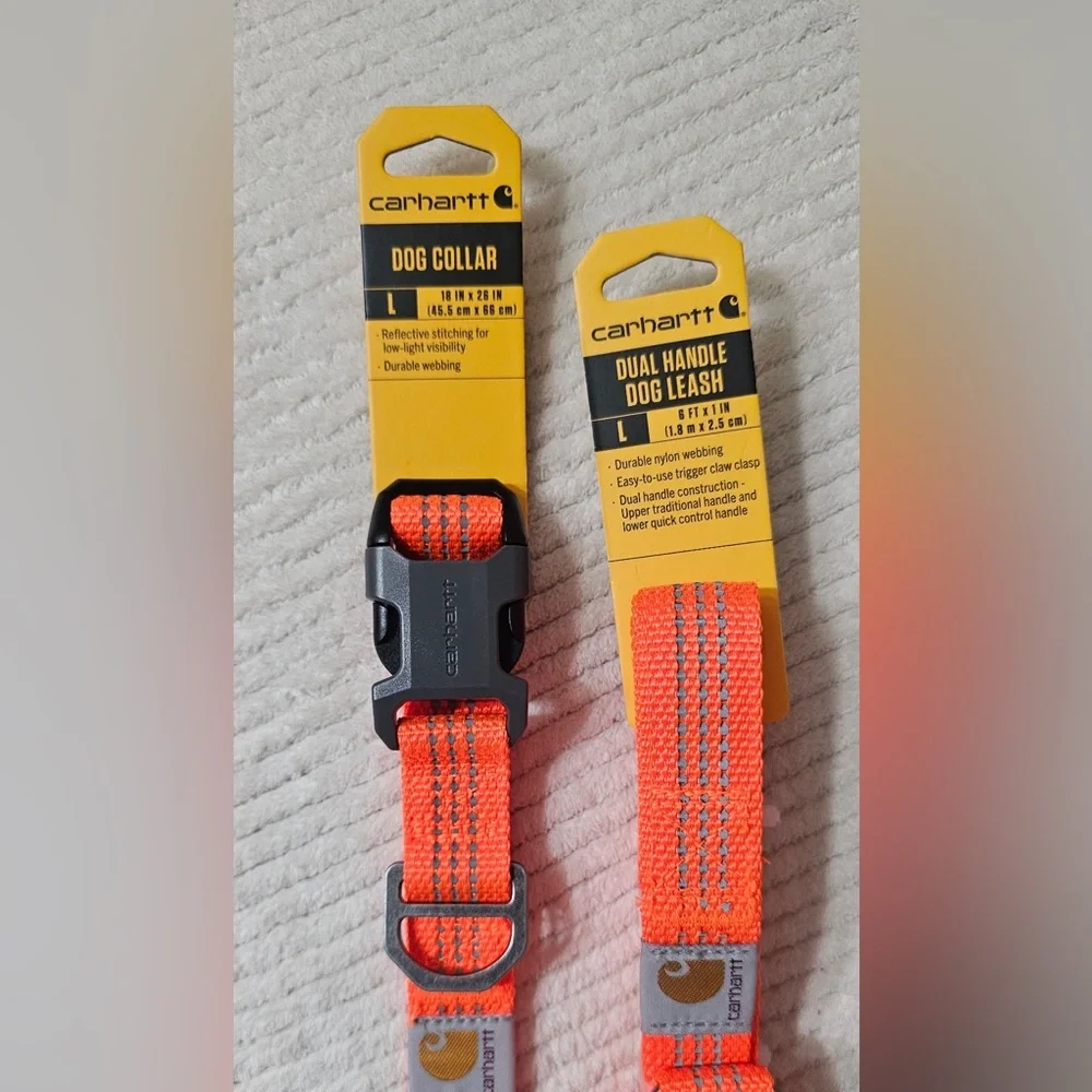 Carhartt Hunter Orange Reflective Dog Collar (L) & Matching Leash (L)